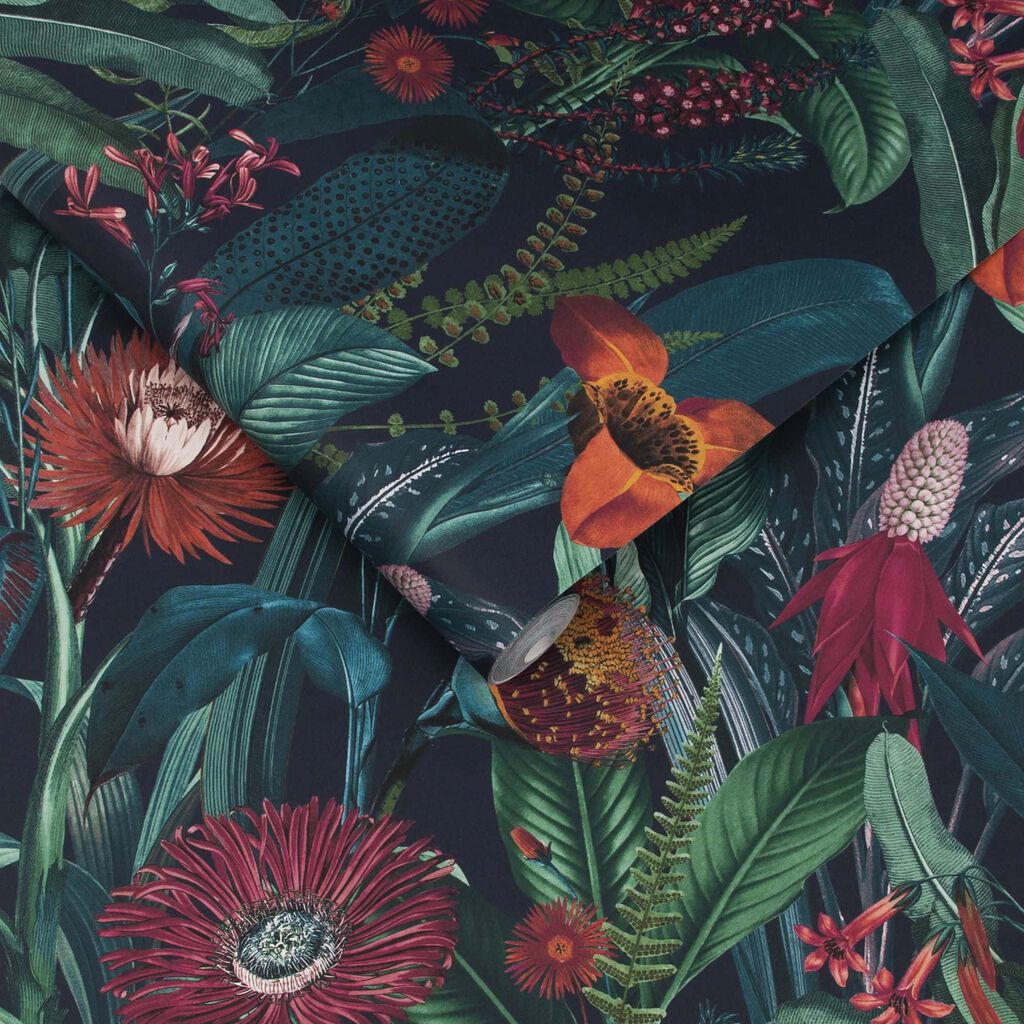 118023 - Tigerlily Wallpaper - Midnight - Graham & Brown