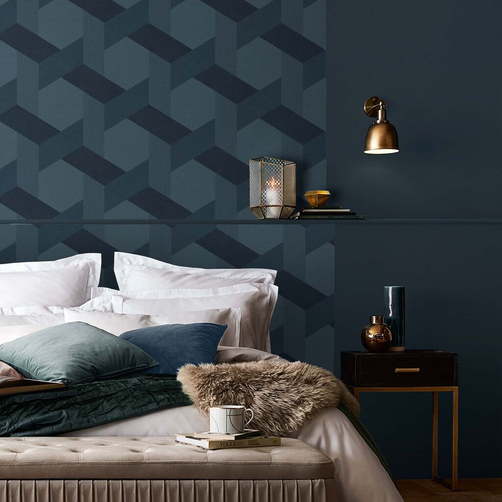 118025 - Fractal Wallpaper - Navy - Graham & Brown