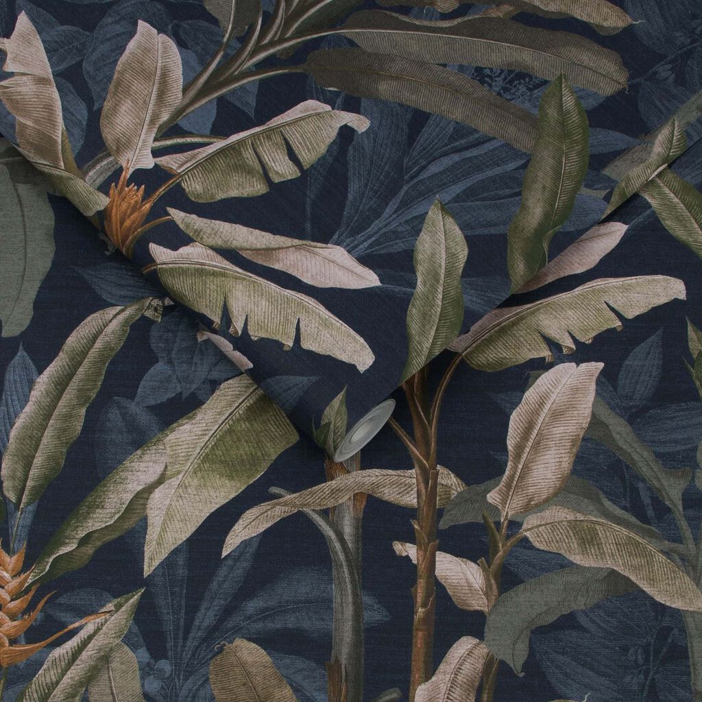 118029 - Borneo Wallpaper - Midnight - Graham & Brown