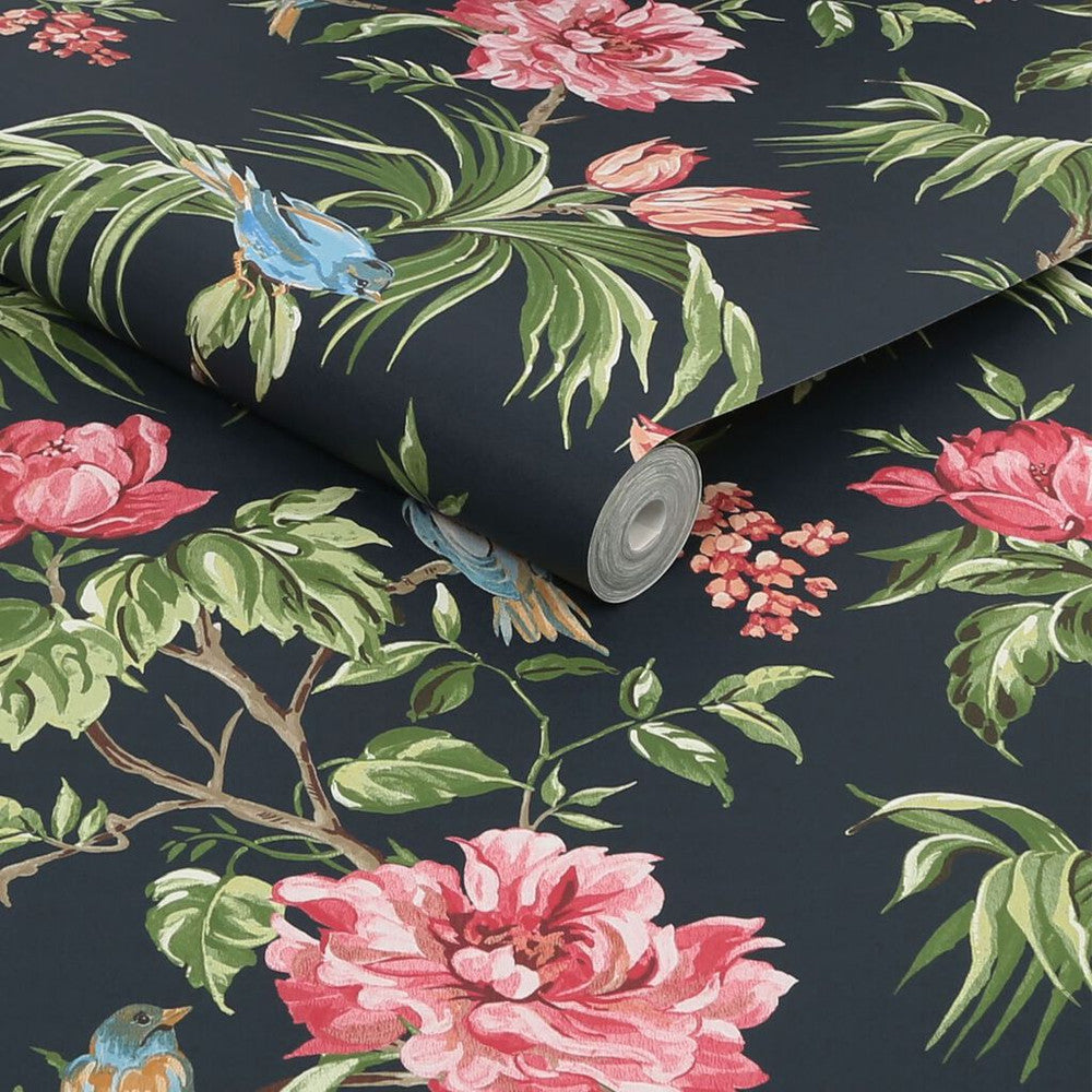 118256 - Birds & Blooms Wallpaper - Navy - Next