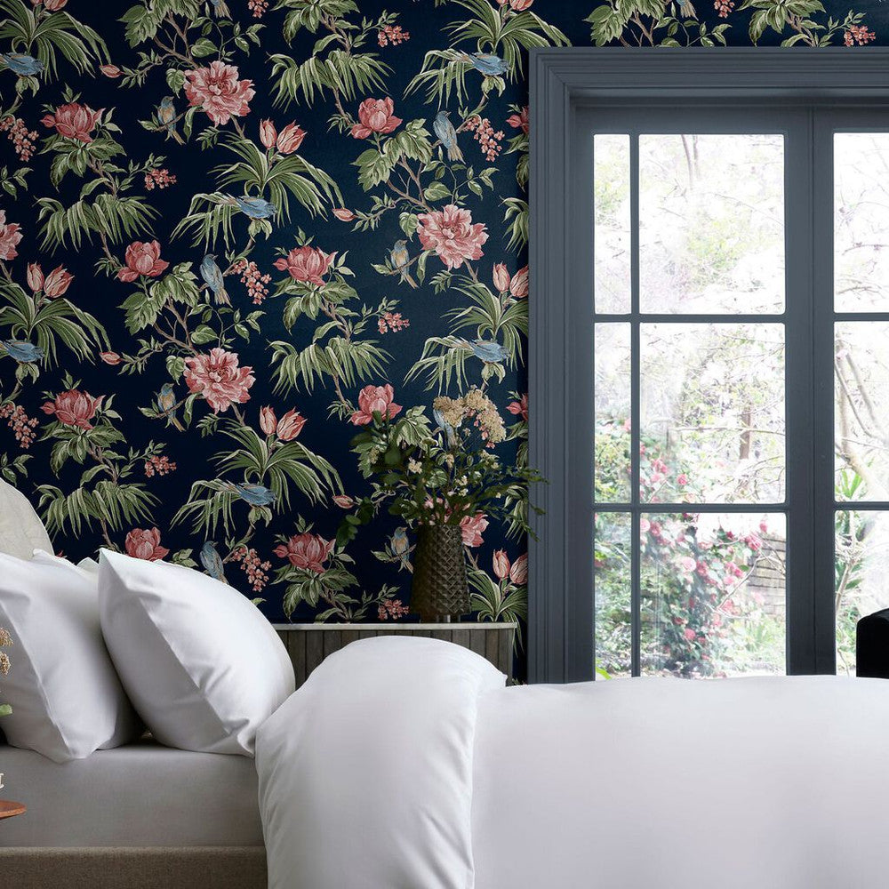 118256 - Birds & Blooms Wallpaper - Navy - Next