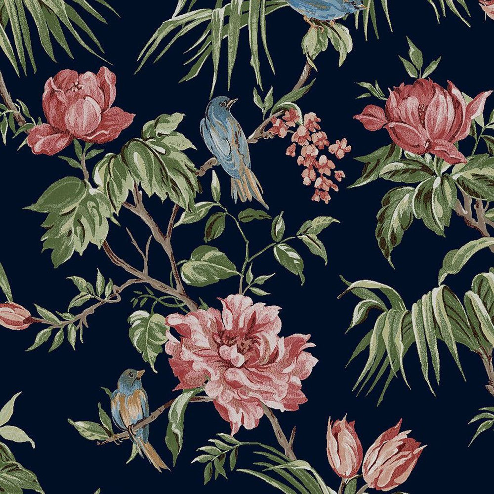 118256 - Birds & Blooms Wallpaper - Navy - Next