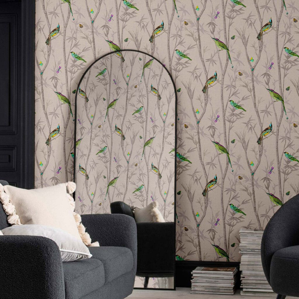 118266 - Chinoiserie Bird Trail Wallpaper - Natural - Next