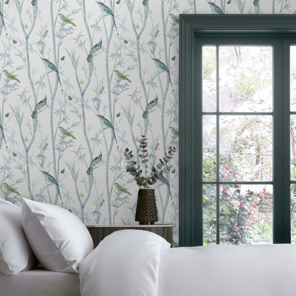 118267 - Chinoiserie Bird Trail Wallpaper - Duck Egg - Next