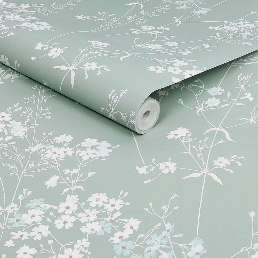 118268 - Leaf Wallpaper - Duck Egg - Next