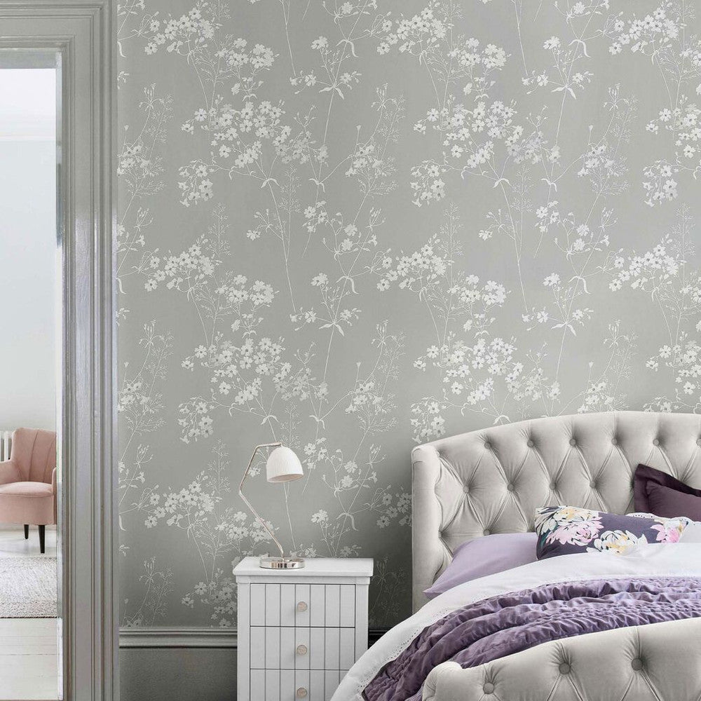 118269 - Leaf Wallpaper - Grey - Next