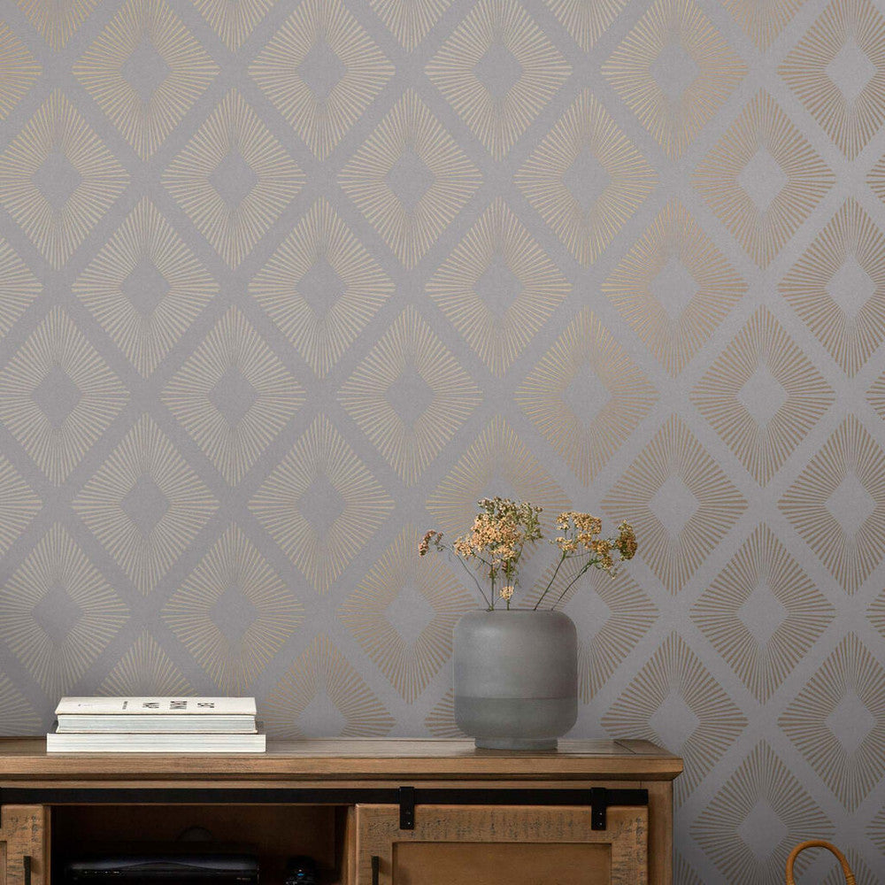 118271 - Deco Triangle Wallpaper - Grey - Next