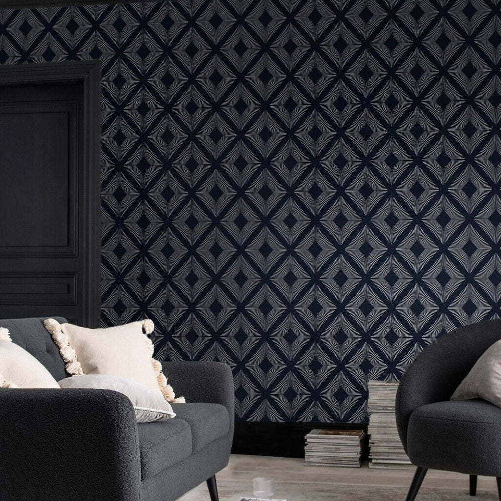 118272 - Deco Triangle Wallpaper - Navy - Next