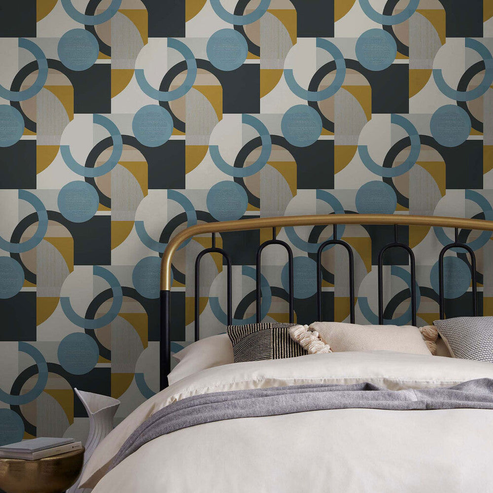 118280 - Retro Shapes Geo Wallpaper - Blues - Next