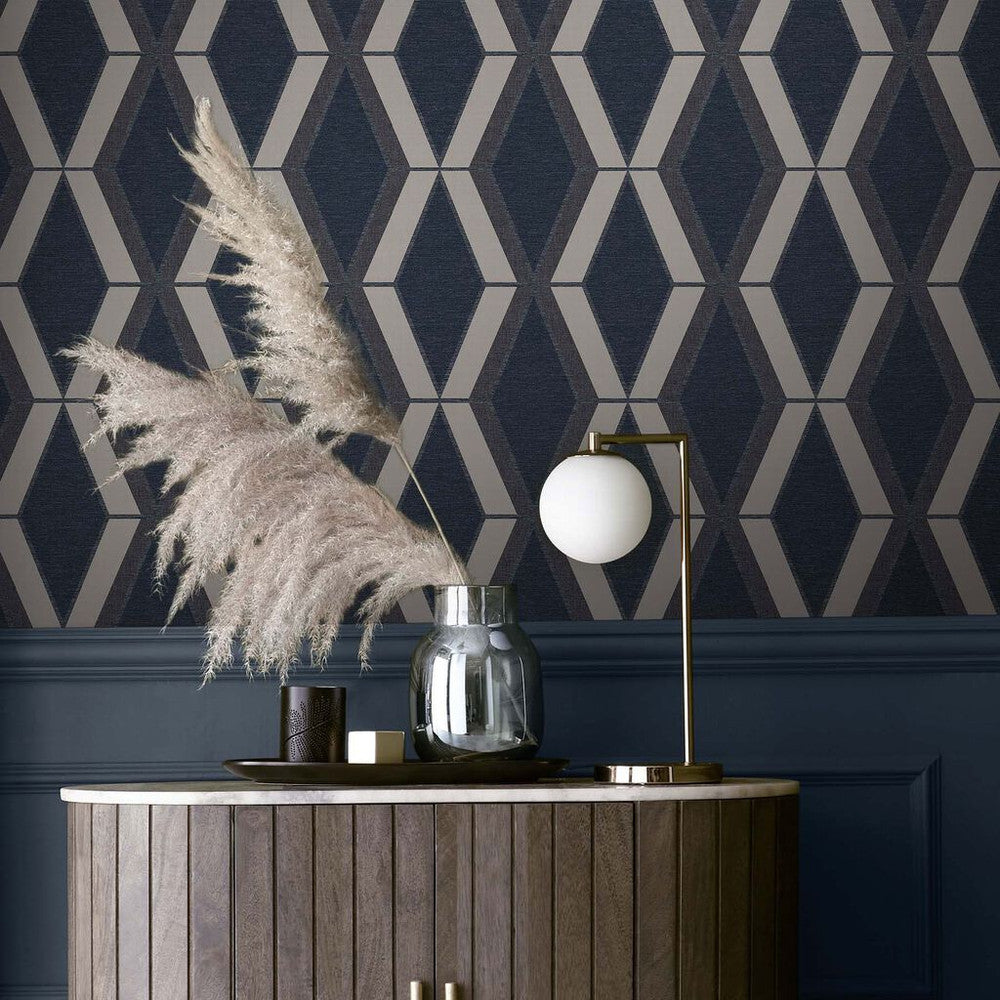 118282 - Optical Triangle Wallpaper - Navy - Next