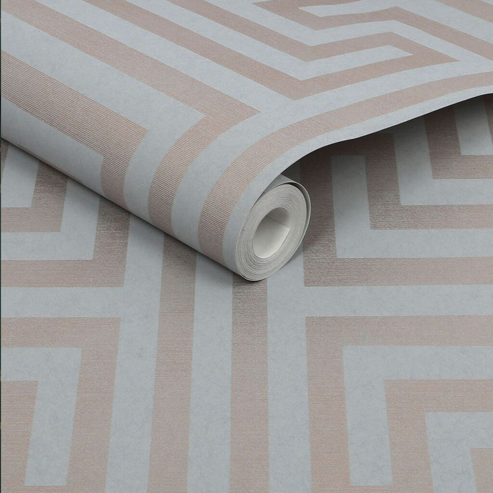 118285 - Metallic Greek Key Wallpaper - Grey - Next
