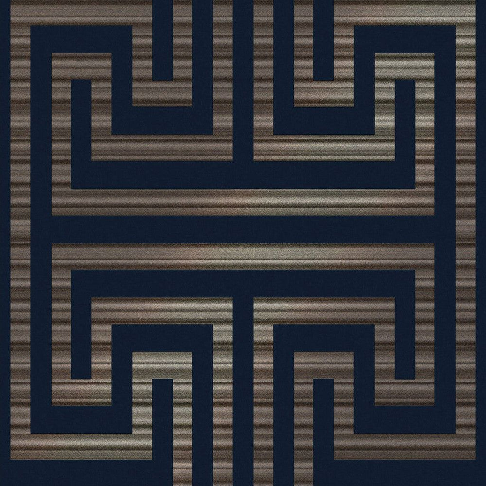 118286 - Metallic Greek Key Wallpaper - Navy - Next