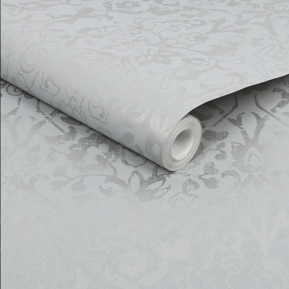118293 - Majestic Damask Wallpaper - Grey - Next