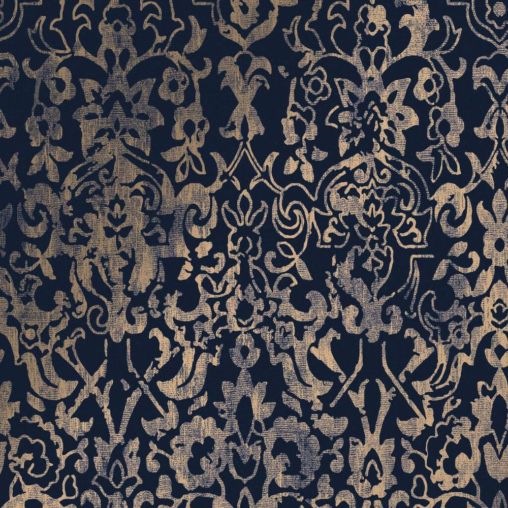 118294 - Majestic Damask Wallpaper - Navy - Next