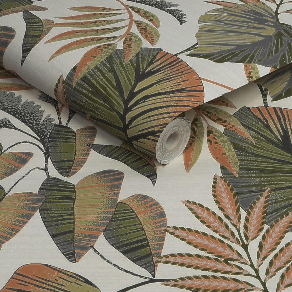 118296 - Jungle Leaves Wallpaper - Orange - Next