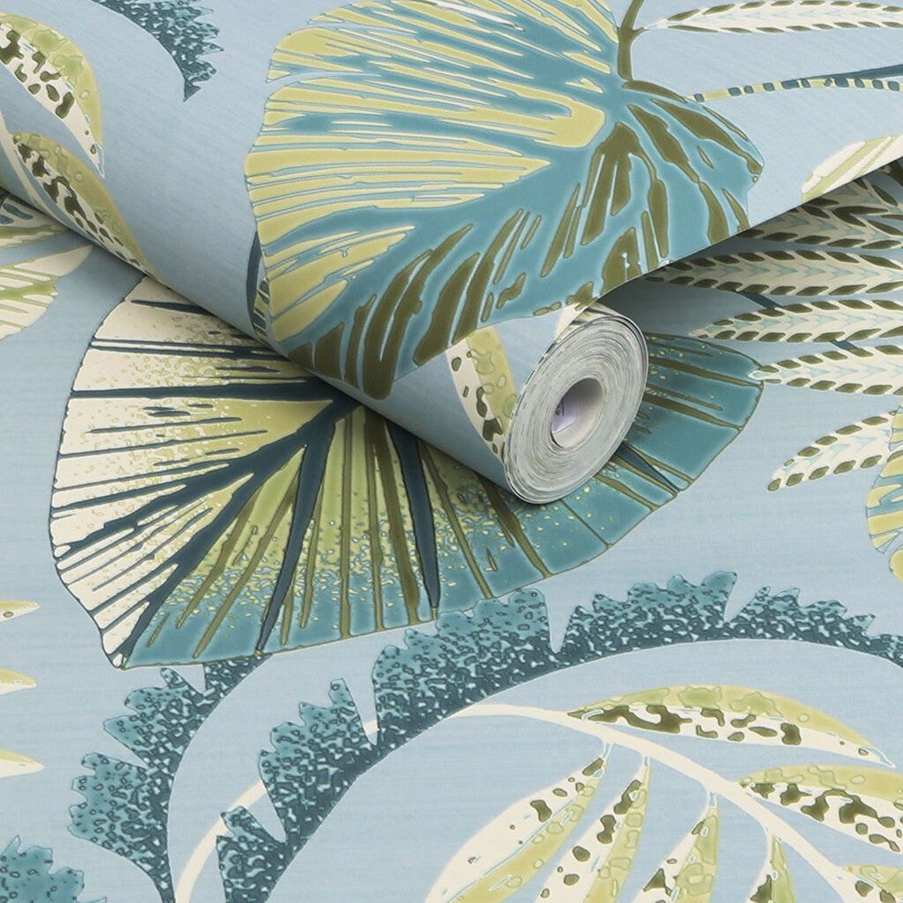 118297 - Jungle Leaves Wallpaper - Duck Egg - Next