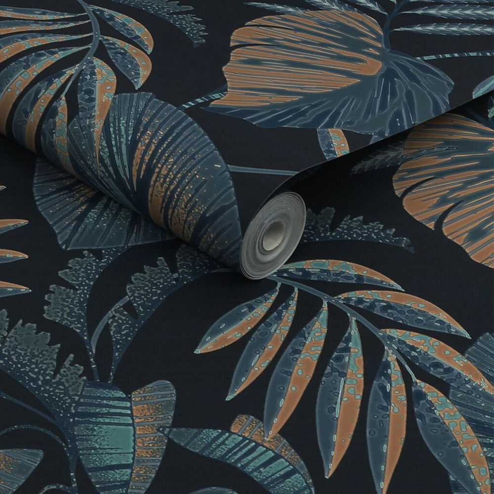118298 - Jungle Leaves Wallpaper - Navy - Next
