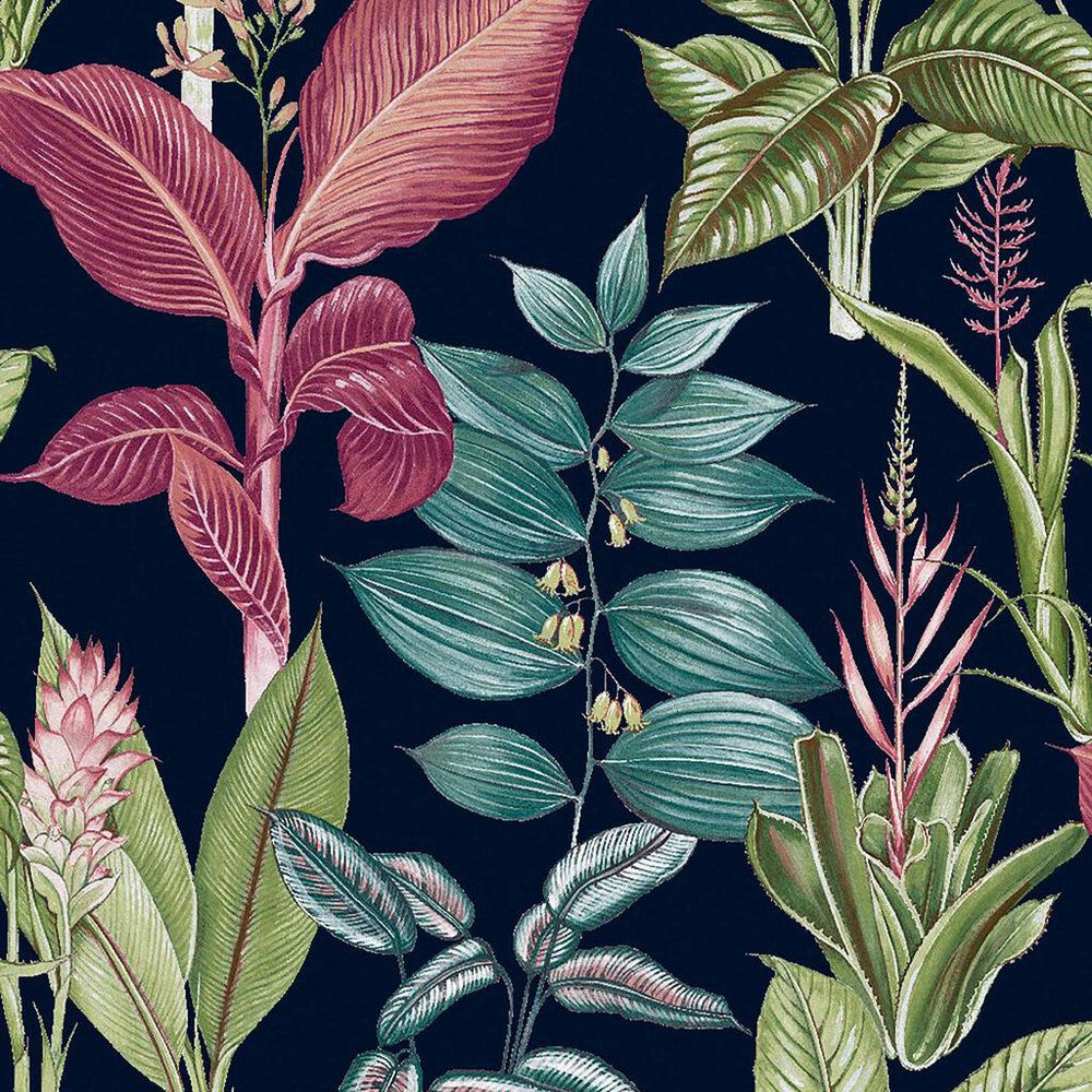 118300 - Fantasy Rainforest Leaves Wallpaper - Navy - Next