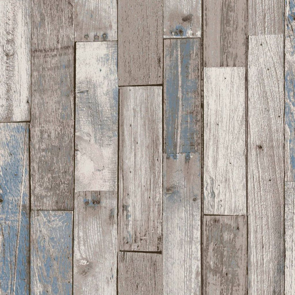118309 - Distressed Wood Plank Wallpaper - Blue - Next