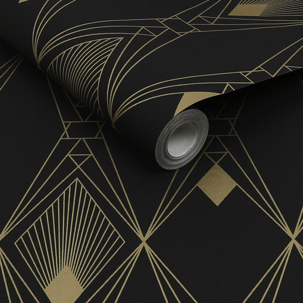 118313 - Deco Geometric Wallpaper - Black - Next