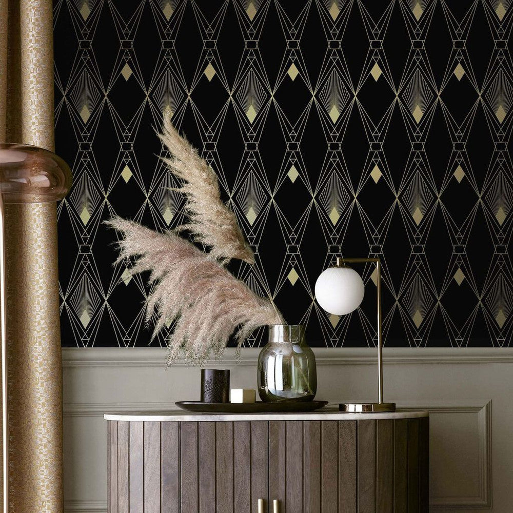 118313 - Deco Geometric Wallpaper - Black - Next