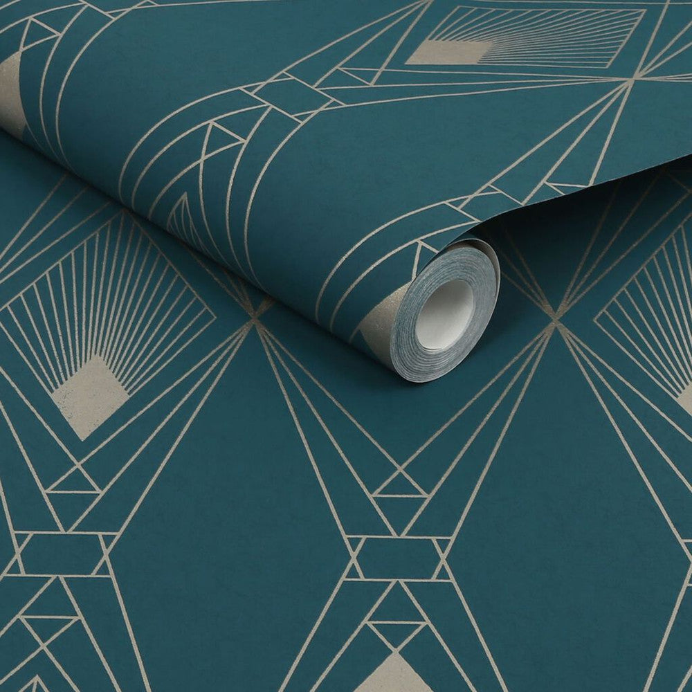 118315 - Deco Geometric Wallpaper - Teal - Next