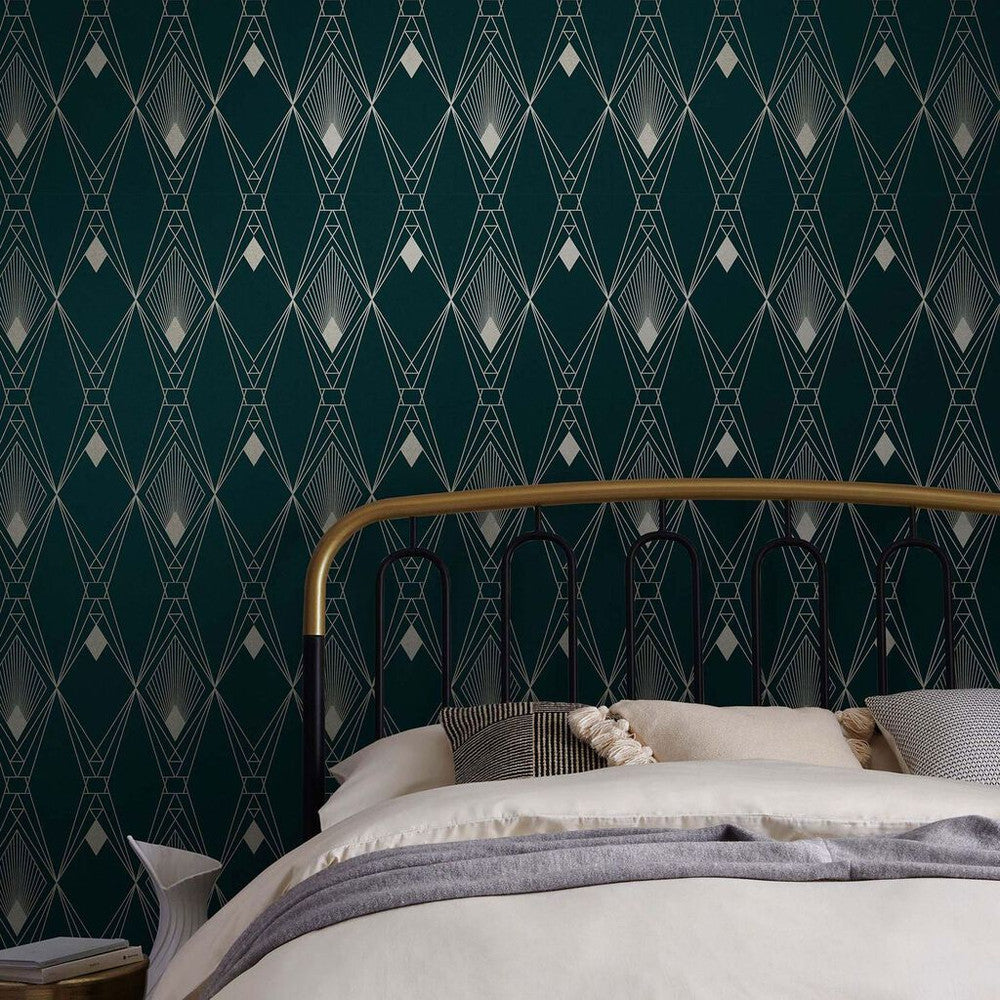 118315 - Deco Geometric Wallpaper - Teal - Next