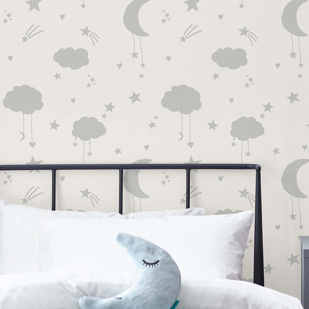 118332 - Moon & Stars Wallpaper - Grey - Next