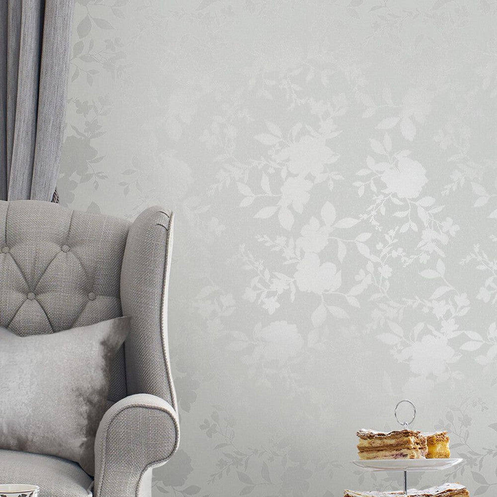 118485 - Westbourne Wallpaper - Silver - Laura Ashley