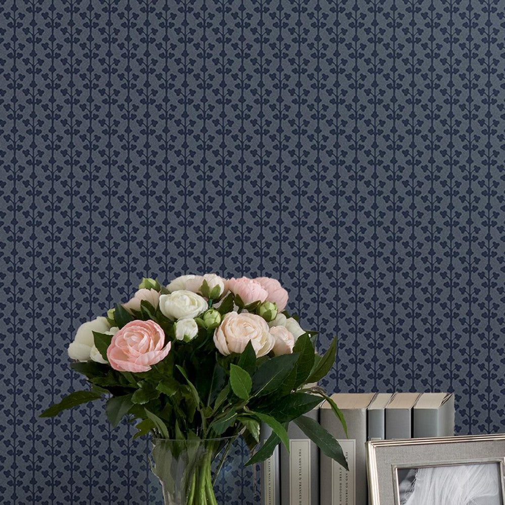 118487 - Seaham Wallpaper - Midnight Blue - Laura Ashley
