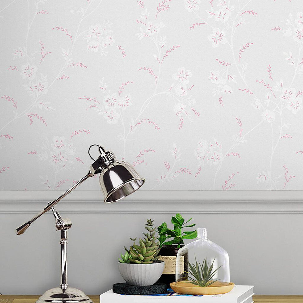 118493 - Eva Floral Wallpaper - Sugared Grey - Laura Ashley