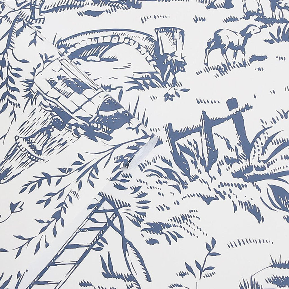 118494 - Toile de Jouy Wallpaper - Dark Seaspray Blue - Laura Ashley