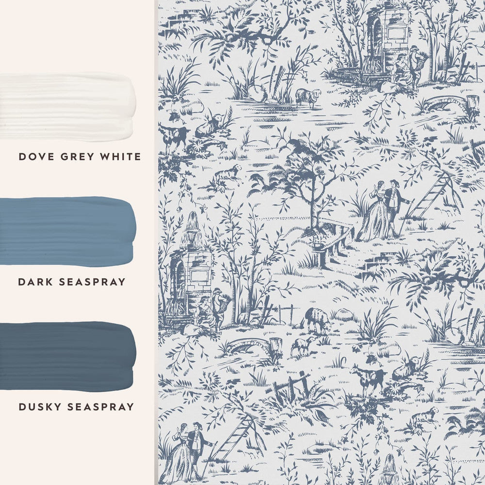 118494 - Toile de Jouy Wallpaper - Dark Seaspray Blue - Laura Ashley