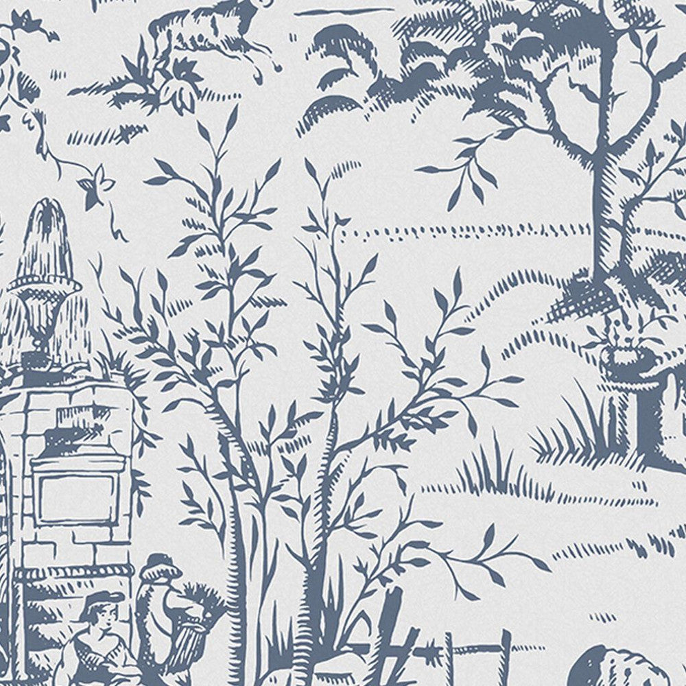 118494 - Toile de Jouy Wallpaper - Dark Seaspray Blue - Laura Ashley