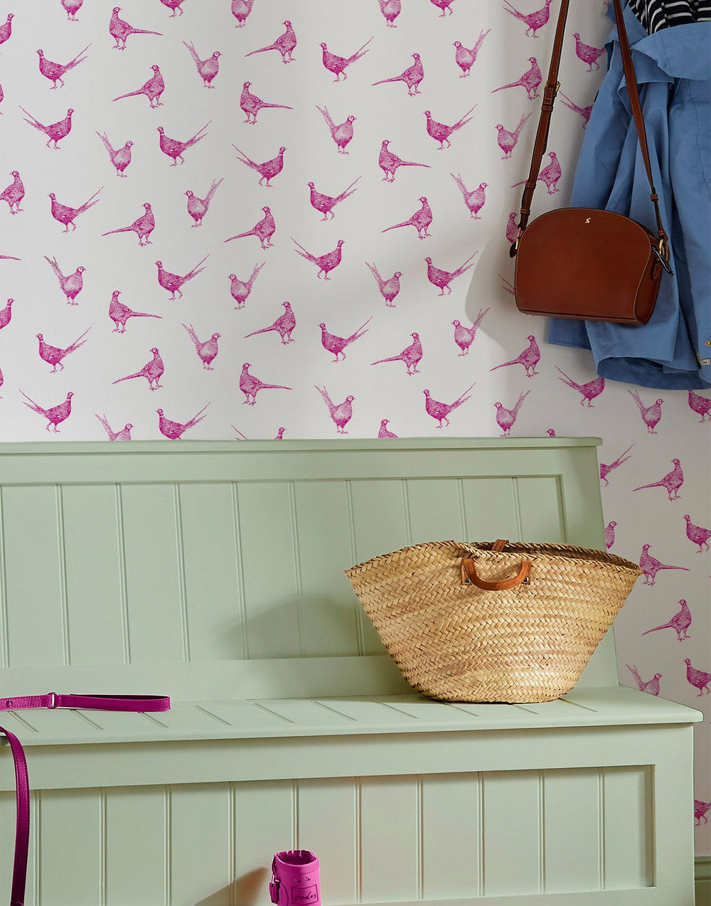118551 - Flirty Pheasants Truly Wallpaper - Pink - Joules