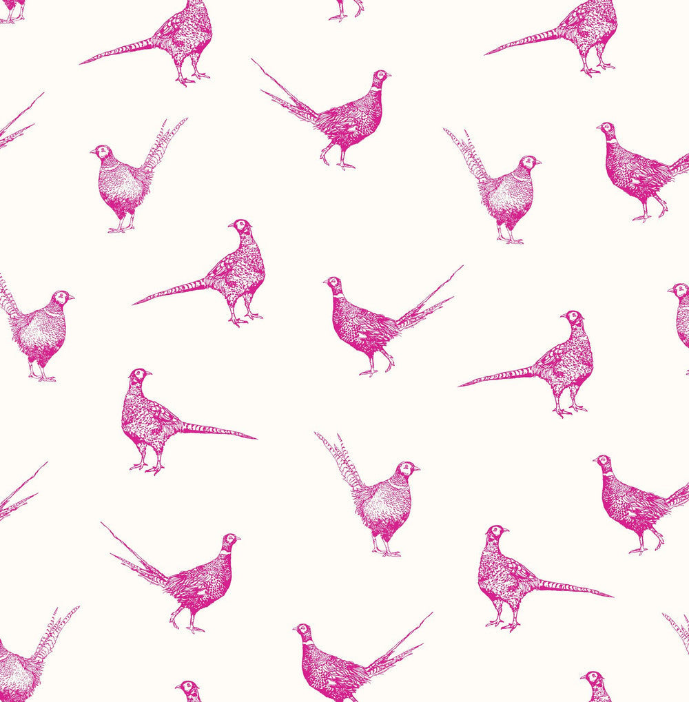 118551 - Flirty Pheasants Truly Wallpaper - Pink - Joules