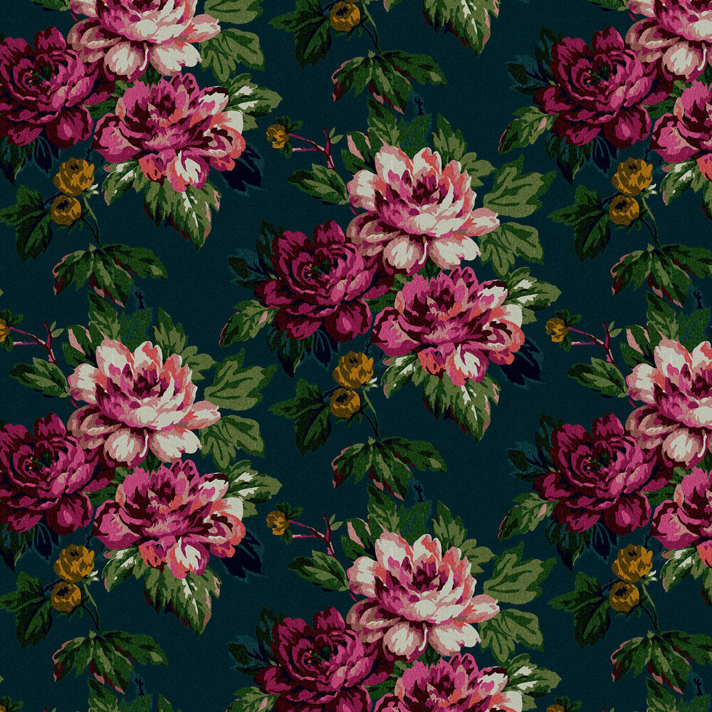 118571 - Invite Floral Wallpaper - Peacock - Joules