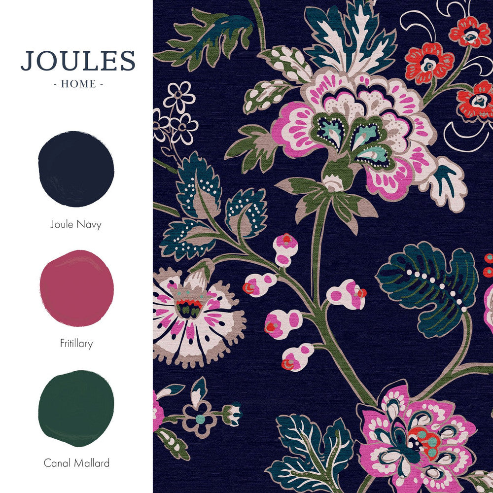 118573 - Vine Cottage Floral Royal Wallpaper - Navy - Joules