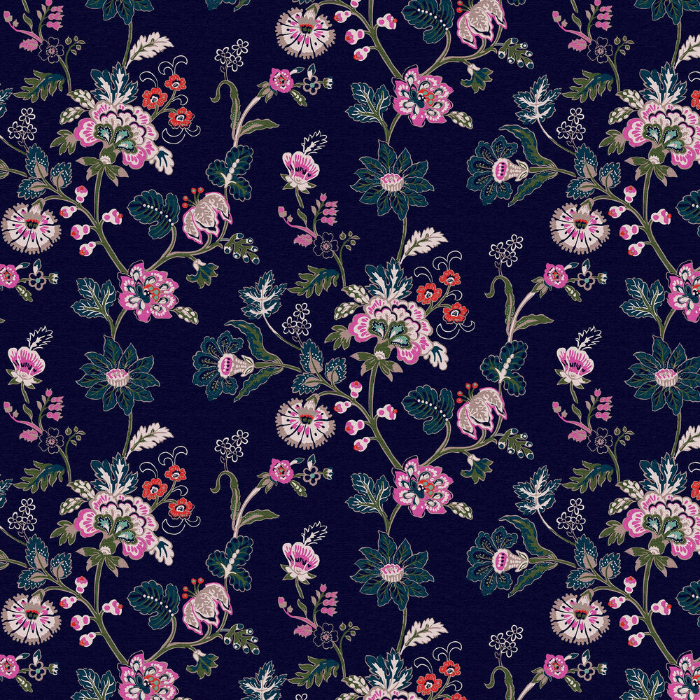118573 - Vine Cottage Floral Royal Wallpaper - Navy - Joules