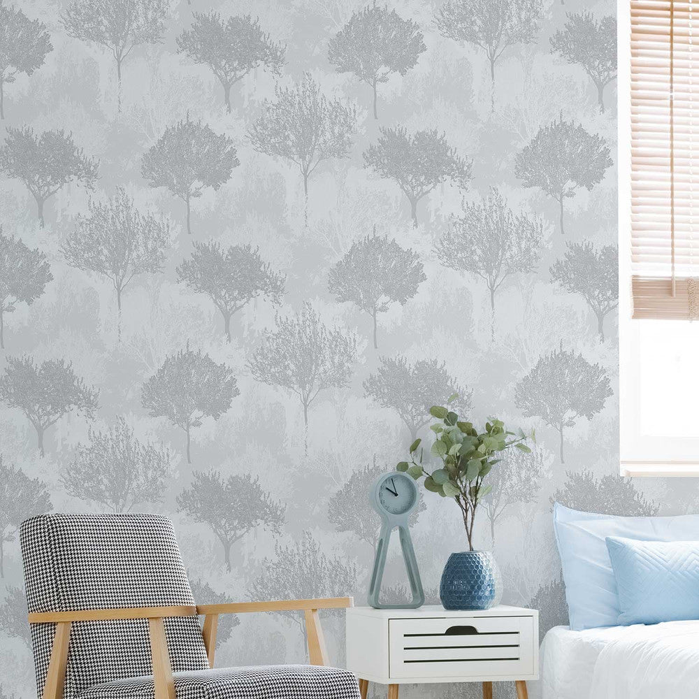 118705 - Birch Wallpaper - Silver - Superfresco Easy