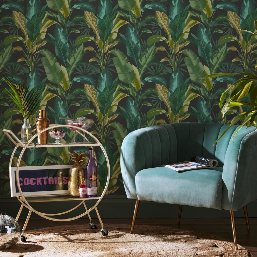 118721 - Leaf It Out Wallpaper - Midnight - Envy