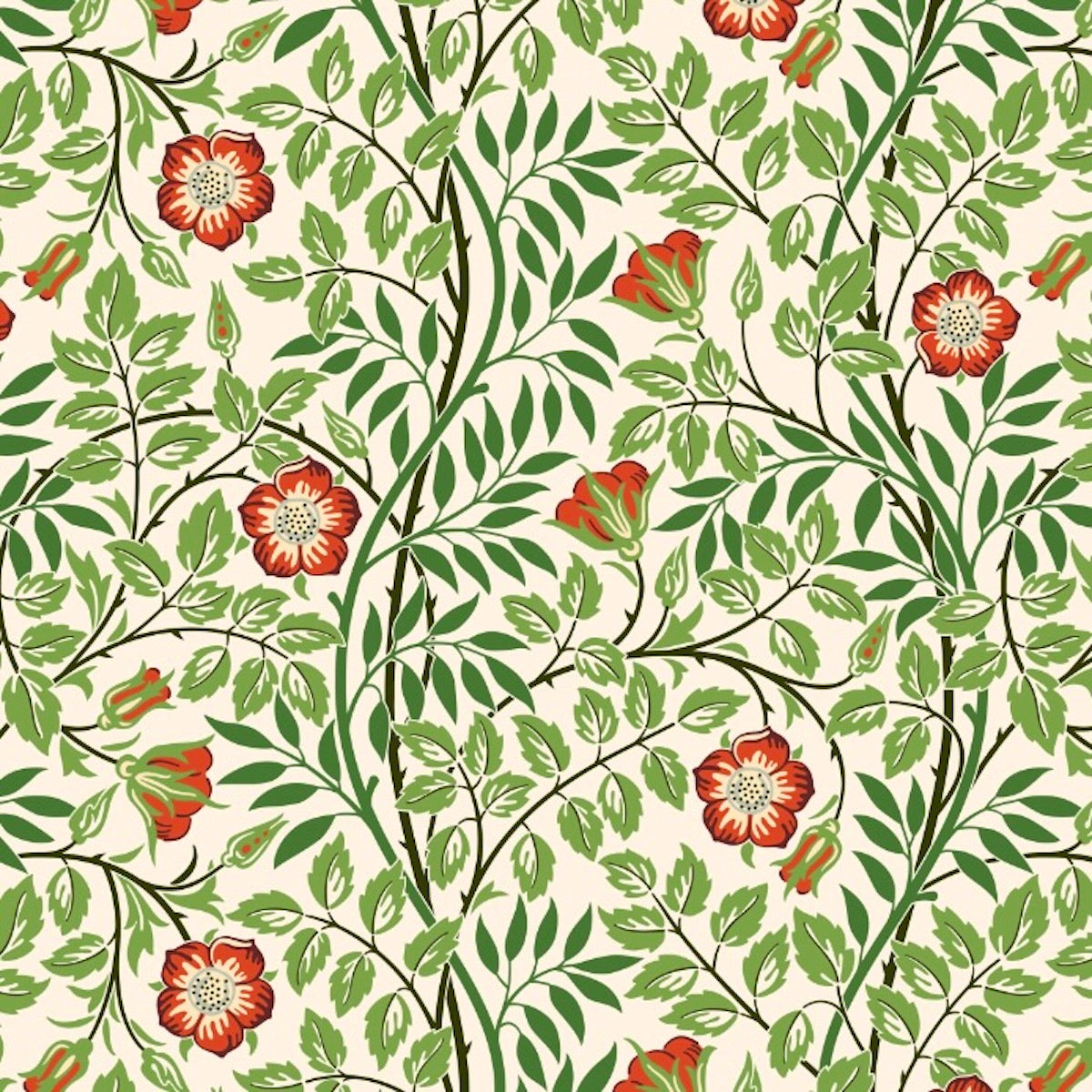 1190 - Rosehip Wallpaper - Leaf Light Green - Morris Collections