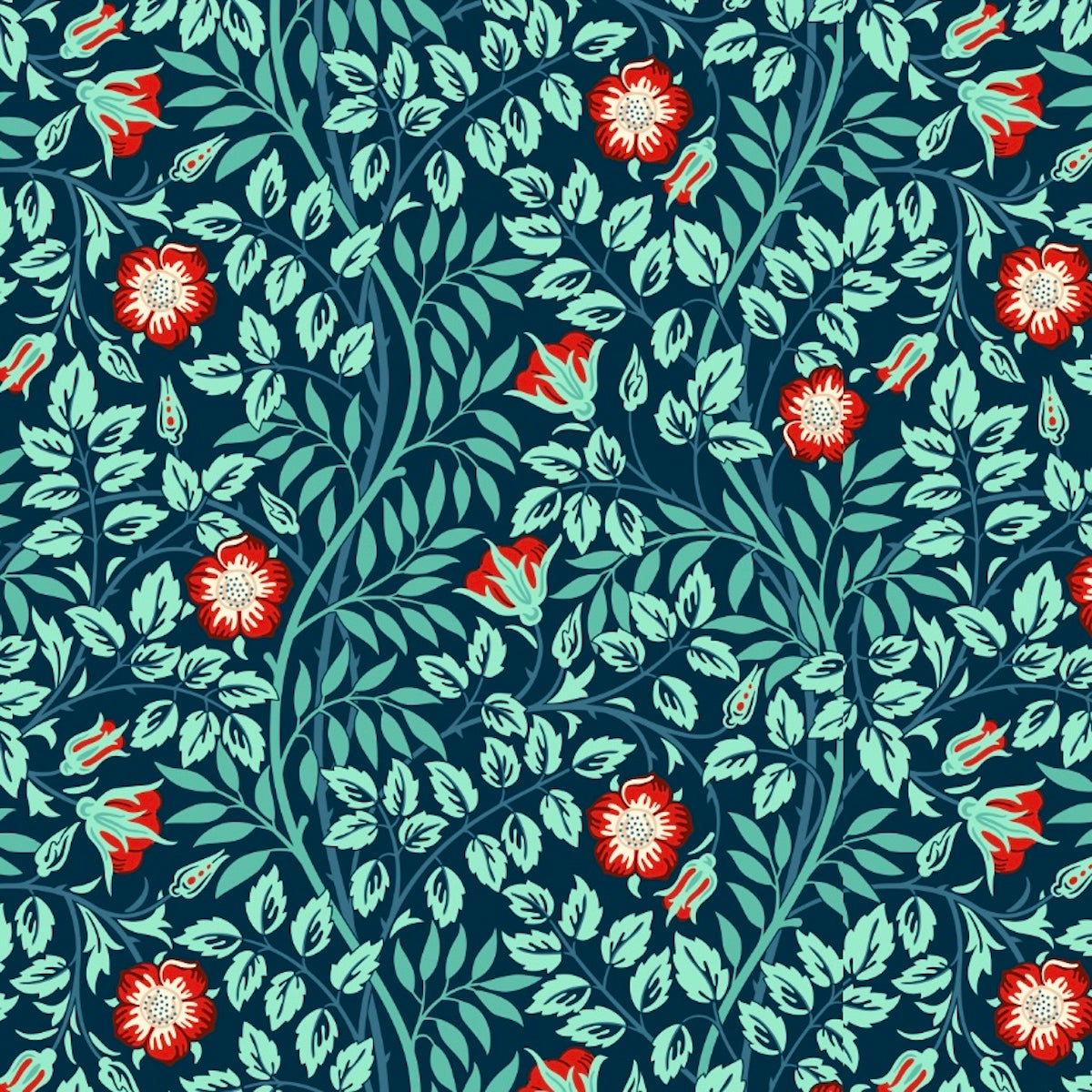 1192 - Rosehip Wallpaper - Green Blue - Morris Collections