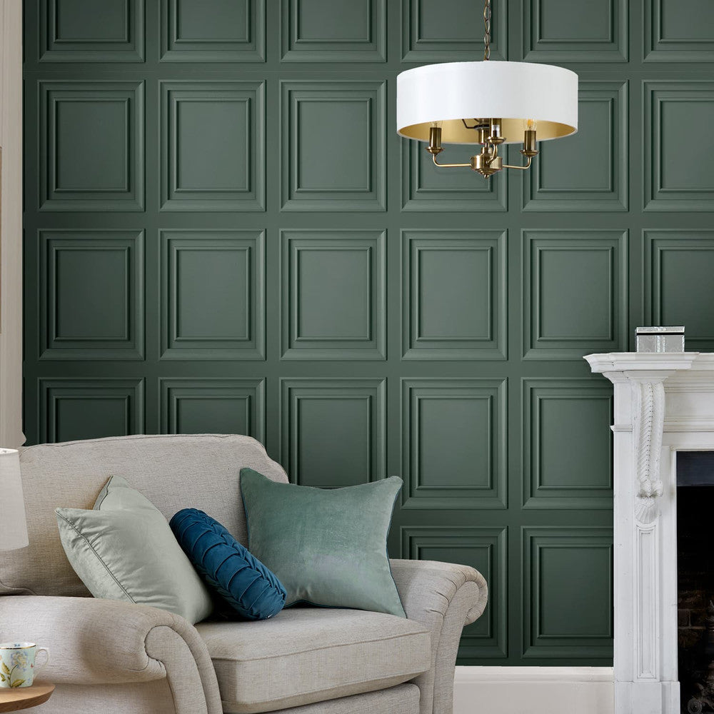 119844 - Redbrook Wood Panel Wallpaper - Fern Green - Laura Ashley