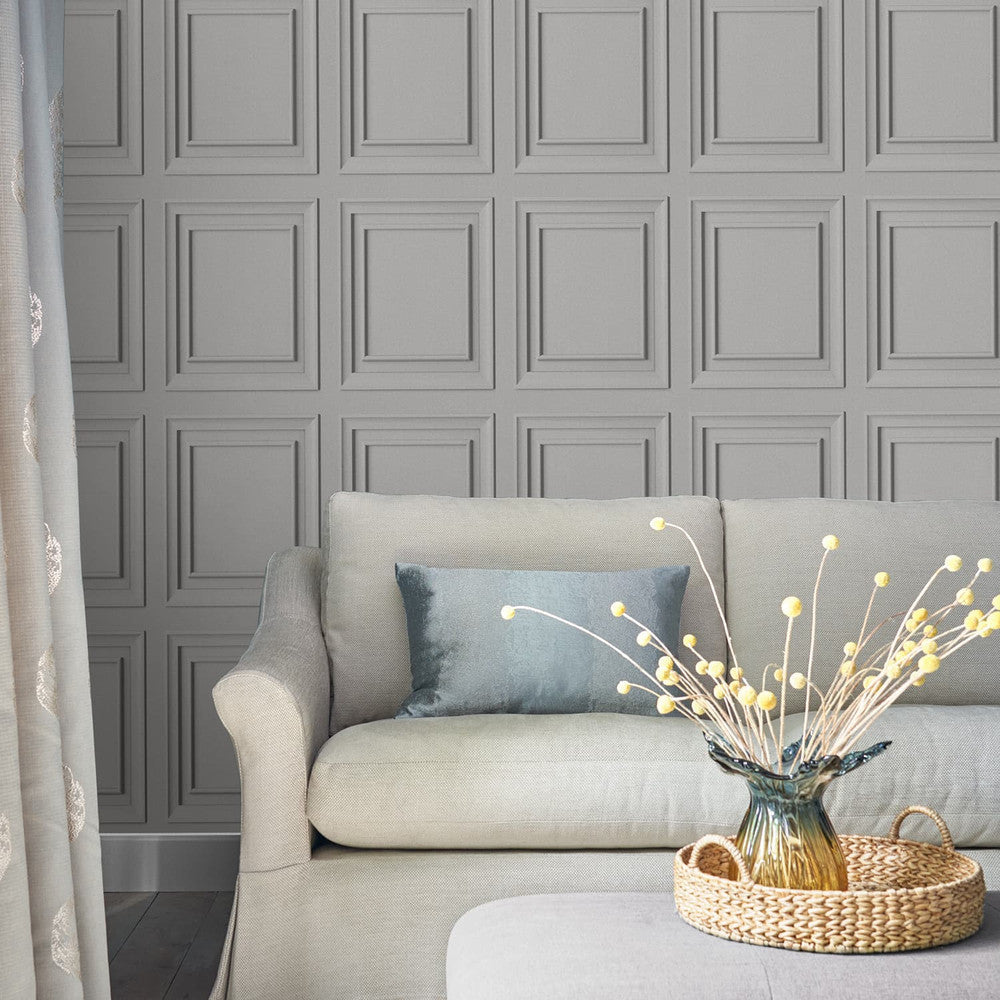 119845 - Redbrook Wood Panel Wallpaper - Silver - Laura Ashley