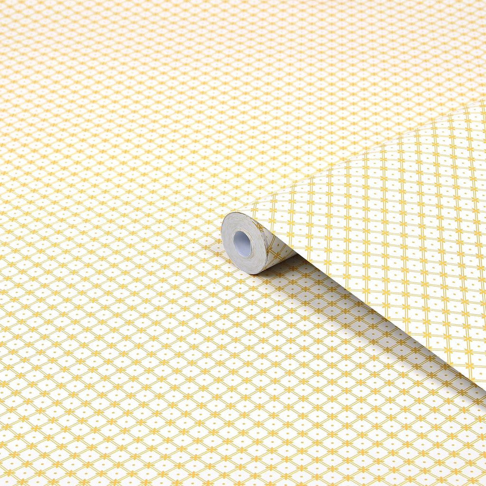 119849 - Wickerwork Wallpaper - Pale Ochre Yellow - Laura Ashley