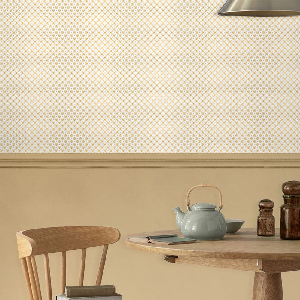 119849 - Wickerwork Wallpaper - Pale Ochre Yellow - Laura Ashley
