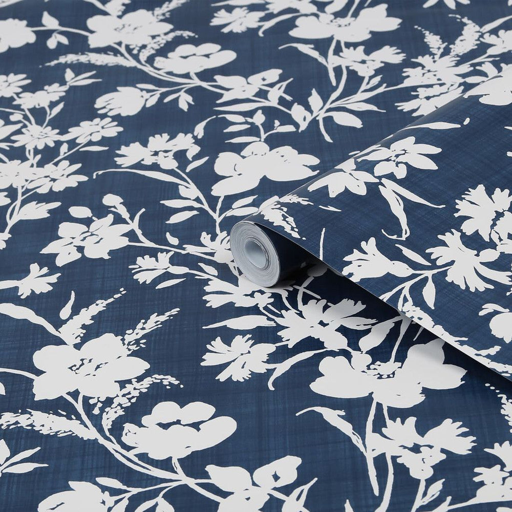 119854 - Rye Wallpaper - Midnight Seaspray Blue - Laura Ashley