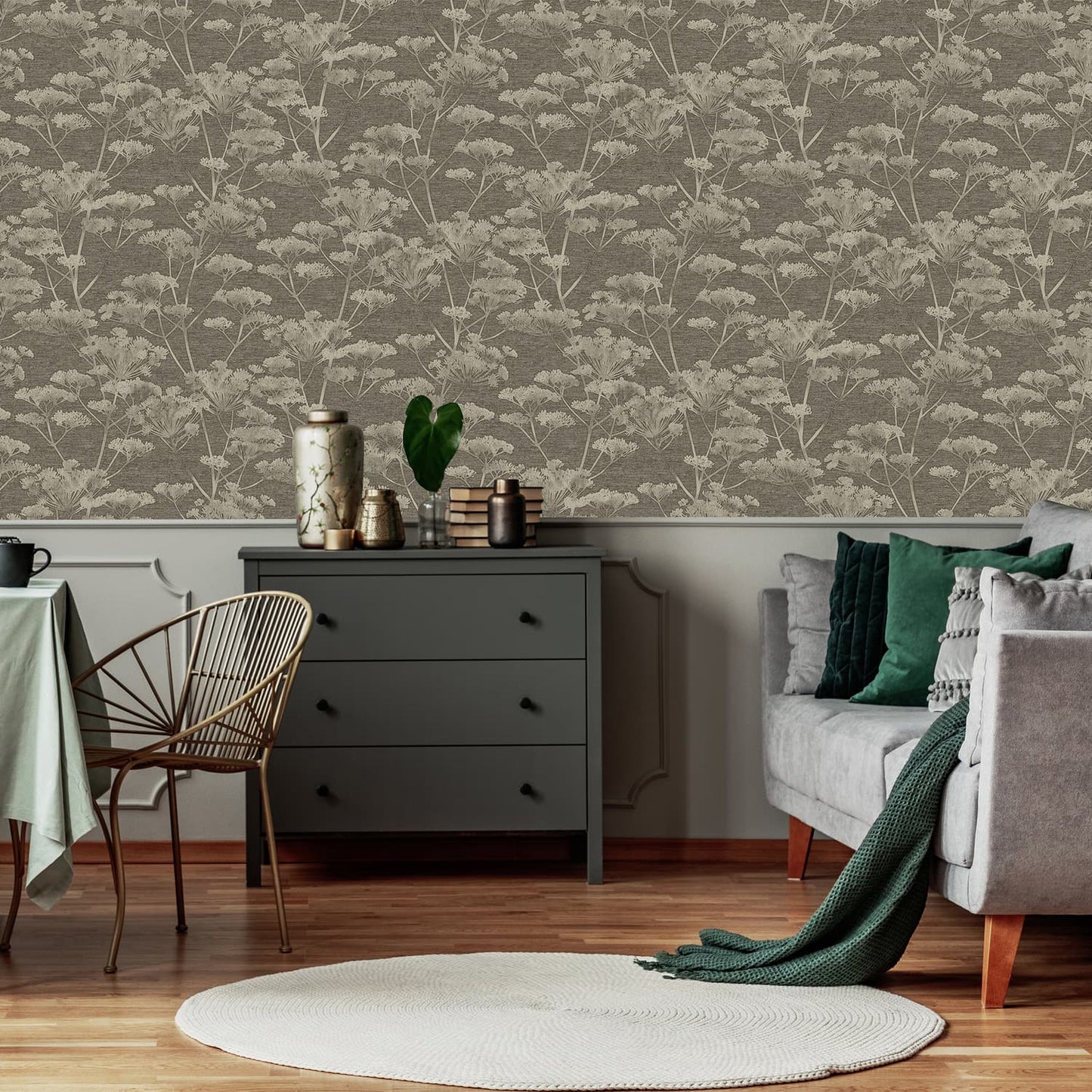 119966 - Serene Seedhead Wallpaper - Taupe & Gold - Boutique Luxury
