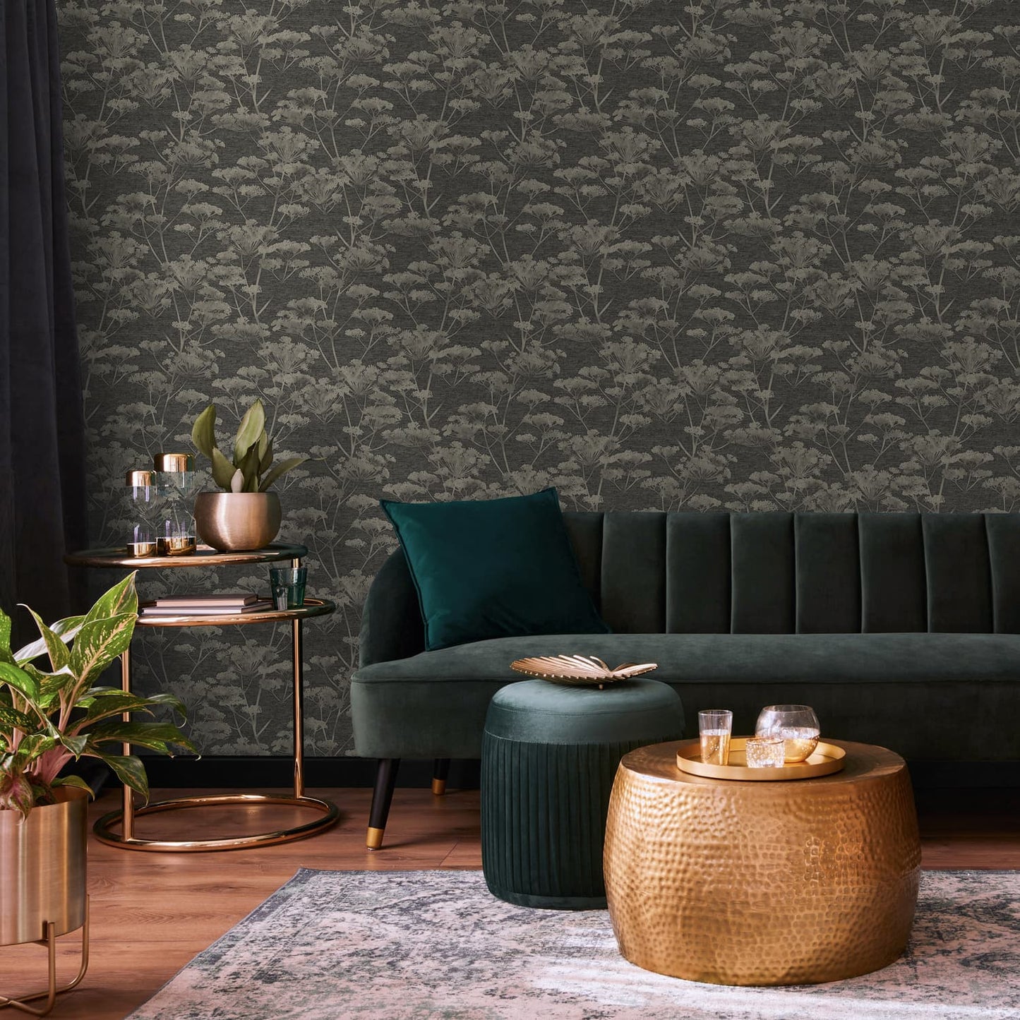 119967 - Serene Seedhead Wallpaper - Black & Gold - Boutique Luxury